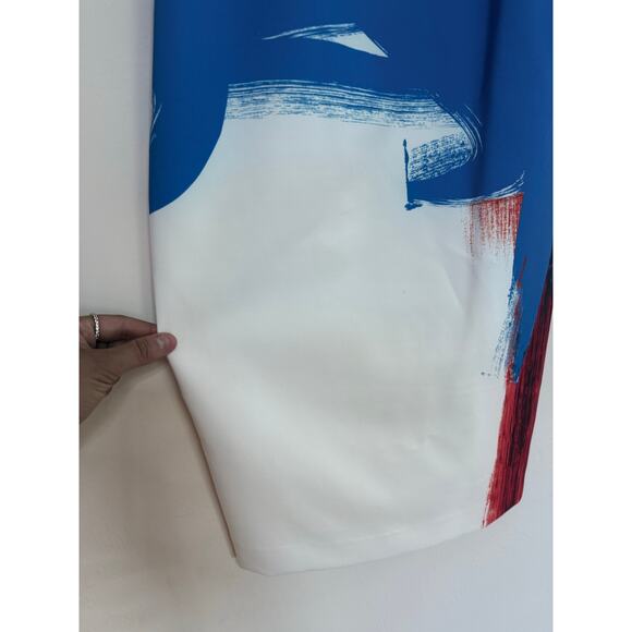 MILLY blue white orange abstract Lou Lou sleeveless knee length sheath dress - Picture 5 of 11